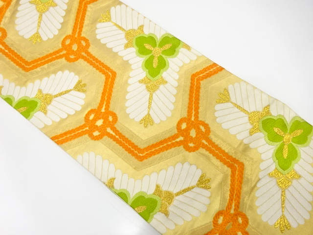 JAPANESE KIMONO / ANTIQUE FUKURO OBI / SILK / WOVEN YOUNG PINE